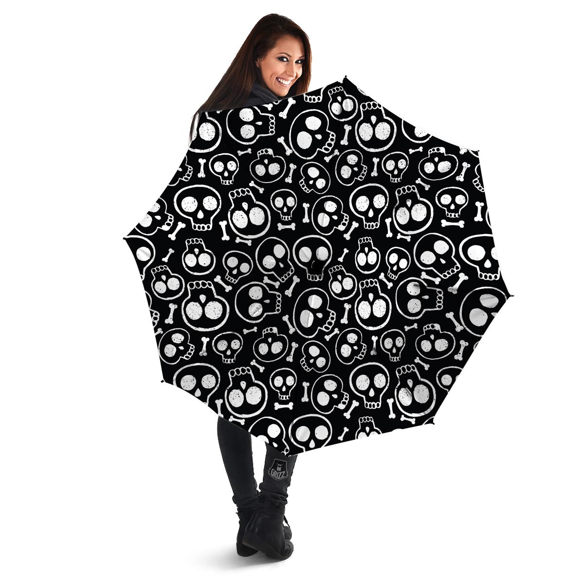 Black Cartoon Skull Umbrella-grizzshop