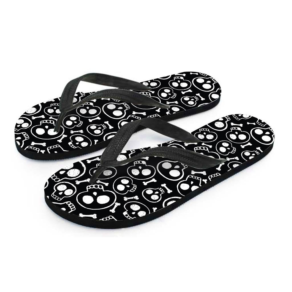 Black Cartoon Skull Women's Flip Flops-grizzshop