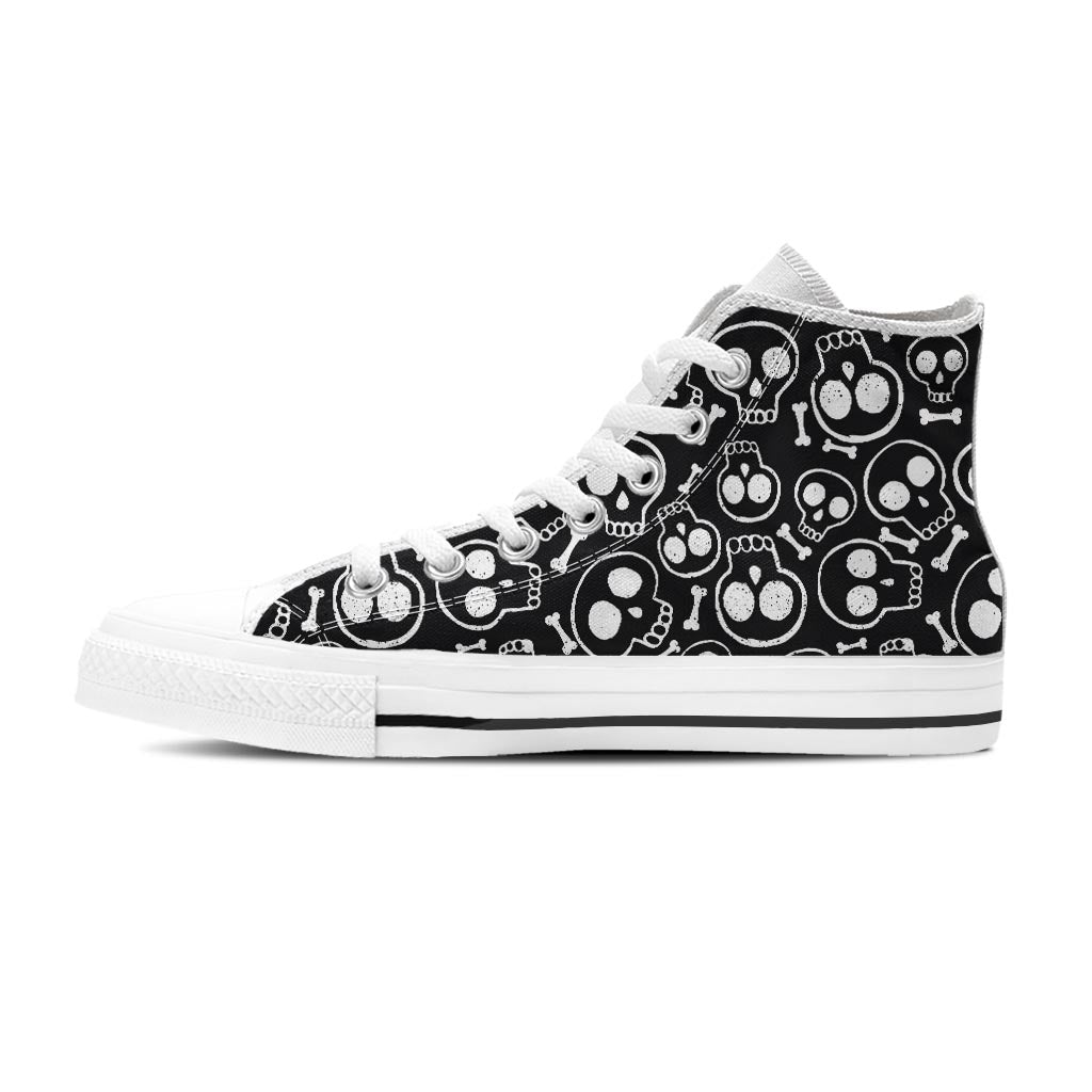 Black Cartoon Skull Women's High Top Shoes-grizzshop