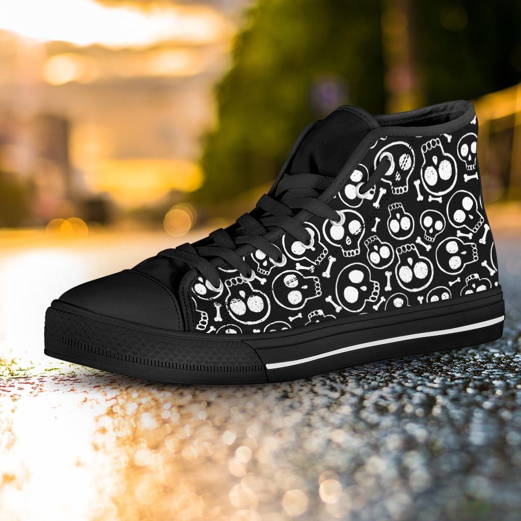 Black Cartoon Skull Women's High Top Shoes-grizzshop