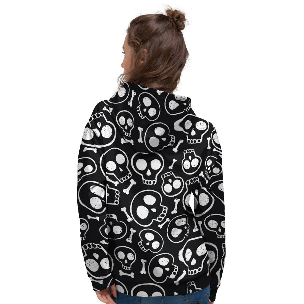 Black Cartoon Skull Women's Hoodie-grizzshop