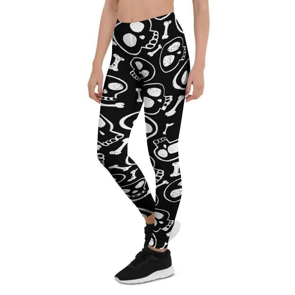 Black Cartoon Skull Women's Leggings-grizzshop