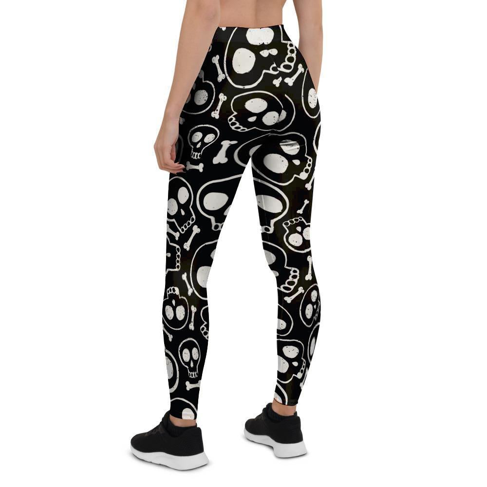 Black Cartoon Skull Women's Leggings-grizzshop