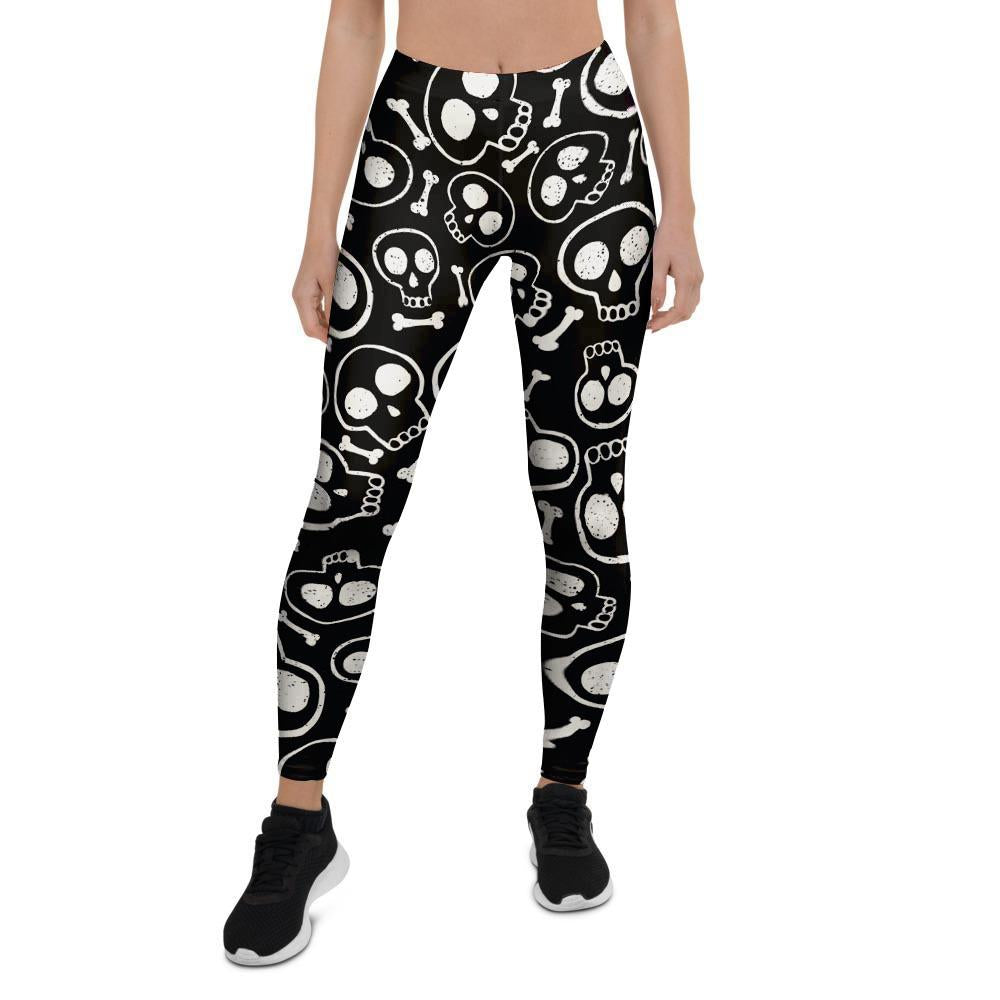 Black Cartoon Skull Women's Leggings-grizzshop