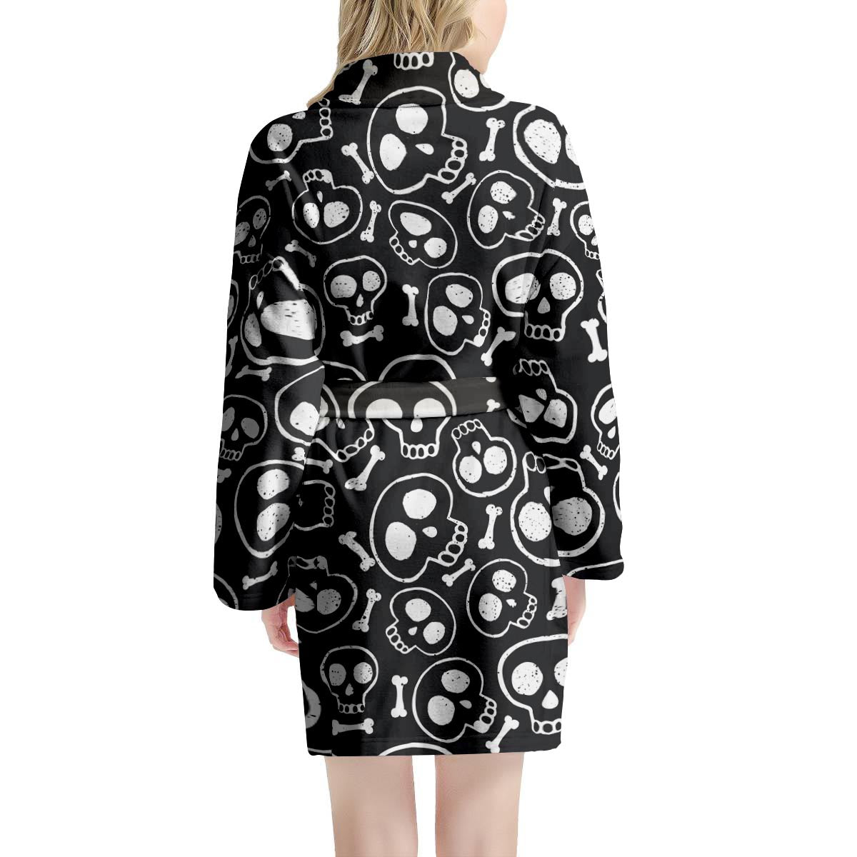 Black Cartoon Skull Women's Robe-grizzshop