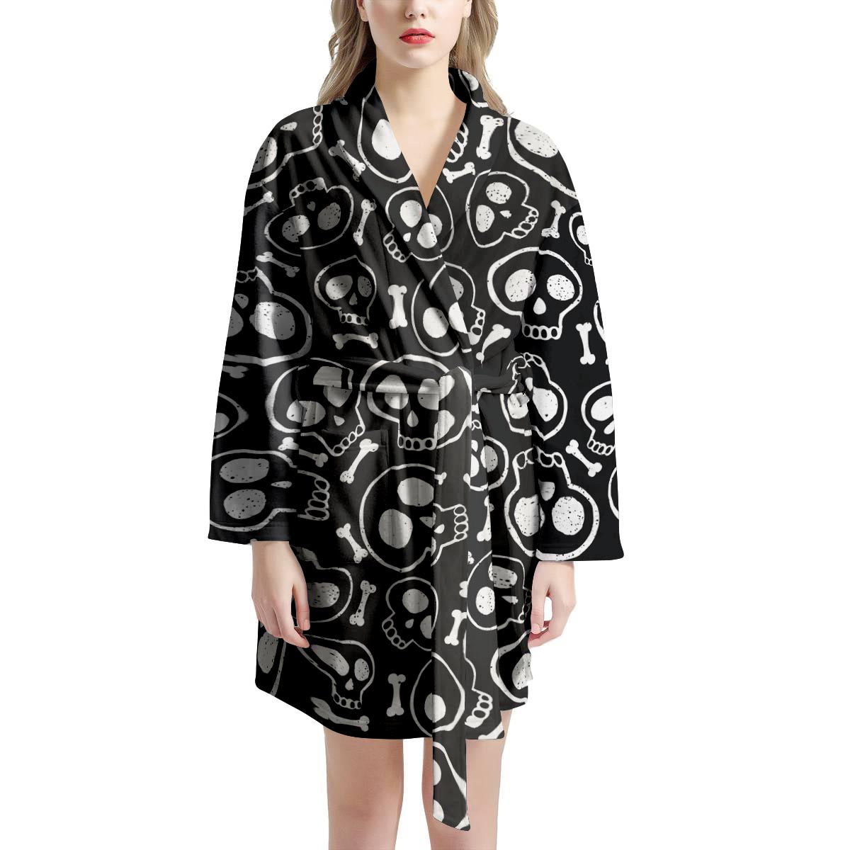 Black Cartoon Skull Women's Robe-grizzshop