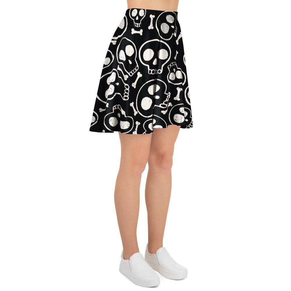 Black Cartoon Skull Women's Skirt-grizzshop