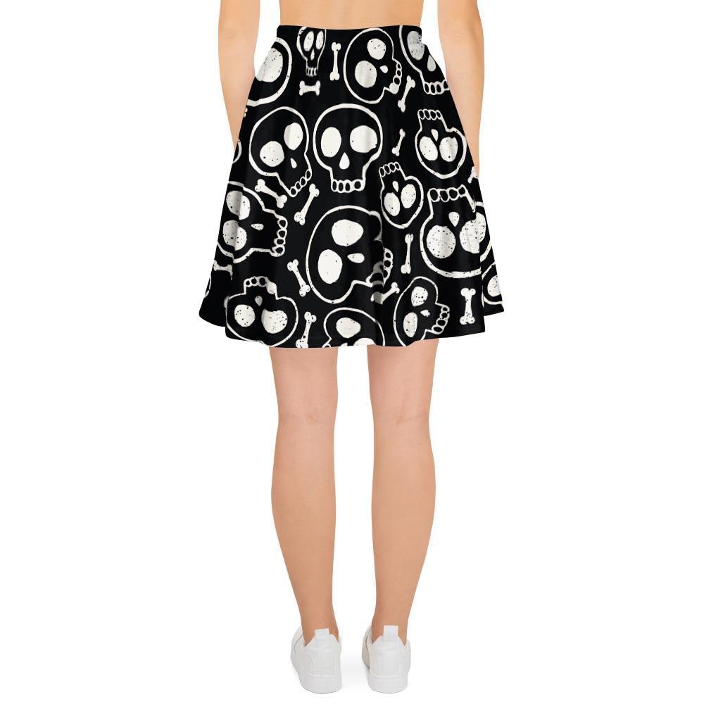 Black Cartoon Skull Women's Skirt-grizzshop