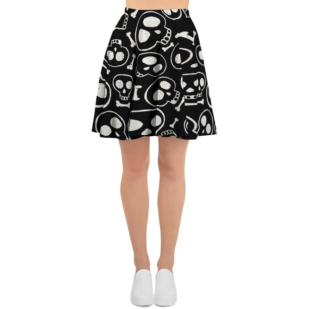 Black Cartoon Skull Women's Skirt-grizzshop