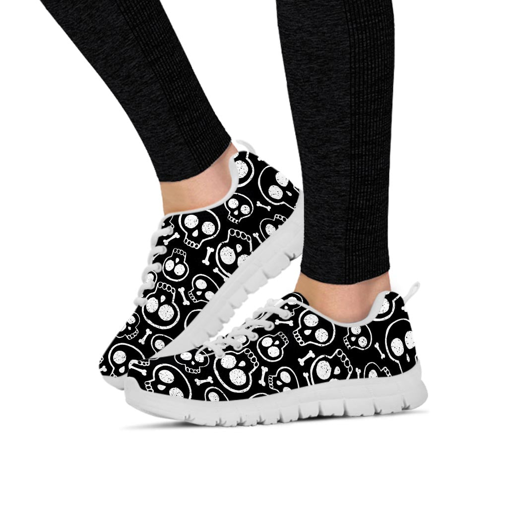 Black Cartoon Skull Women's Sneakers-grizzshop