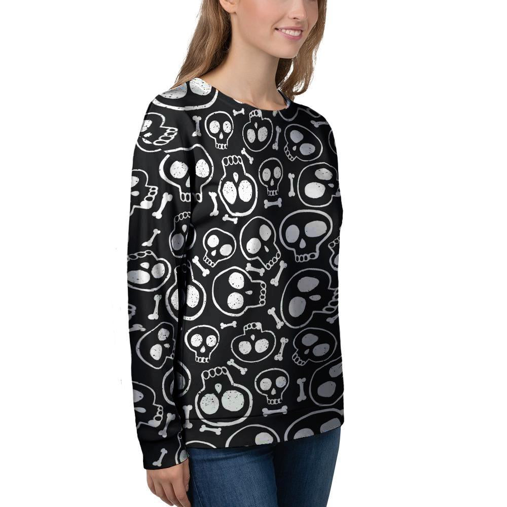 Black Cartoon Skull Women's Sweatshirt-grizzshop