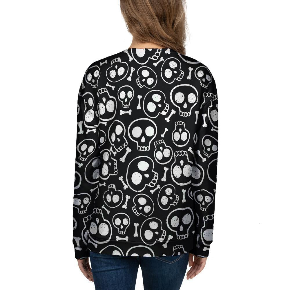 Black Cartoon Skull Women's Sweatshirt-grizzshop