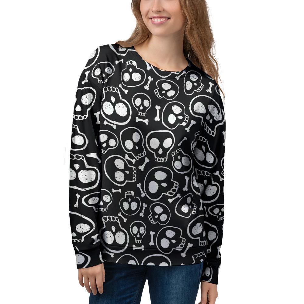 Black Cartoon Skull Women's Sweatshirt-grizzshop