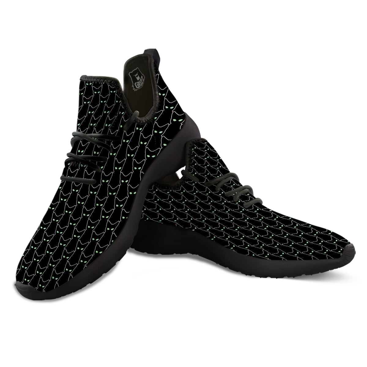 Black Cat Alien Print Pattern Black Athletic Shoes-grizzshop