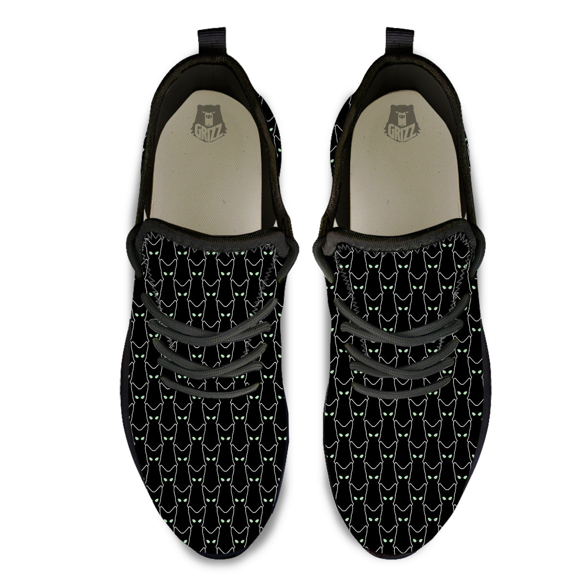Black Cat Alien Print Pattern Black Athletic Shoes-grizzshop