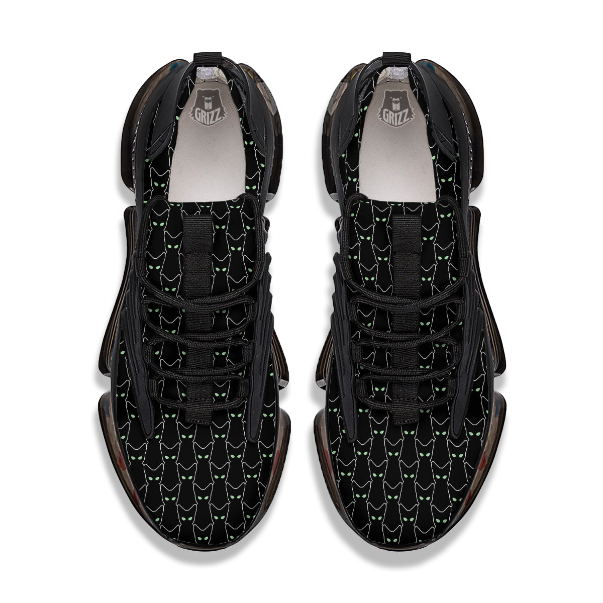 Black Cat Alien Print Pattern Black Gym Shoes-grizzshop