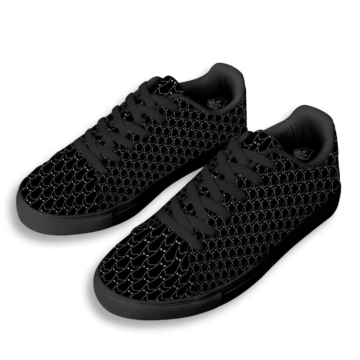 Black Cat Alien Print Pattern Black Low Top Sneakers-grizzshop
