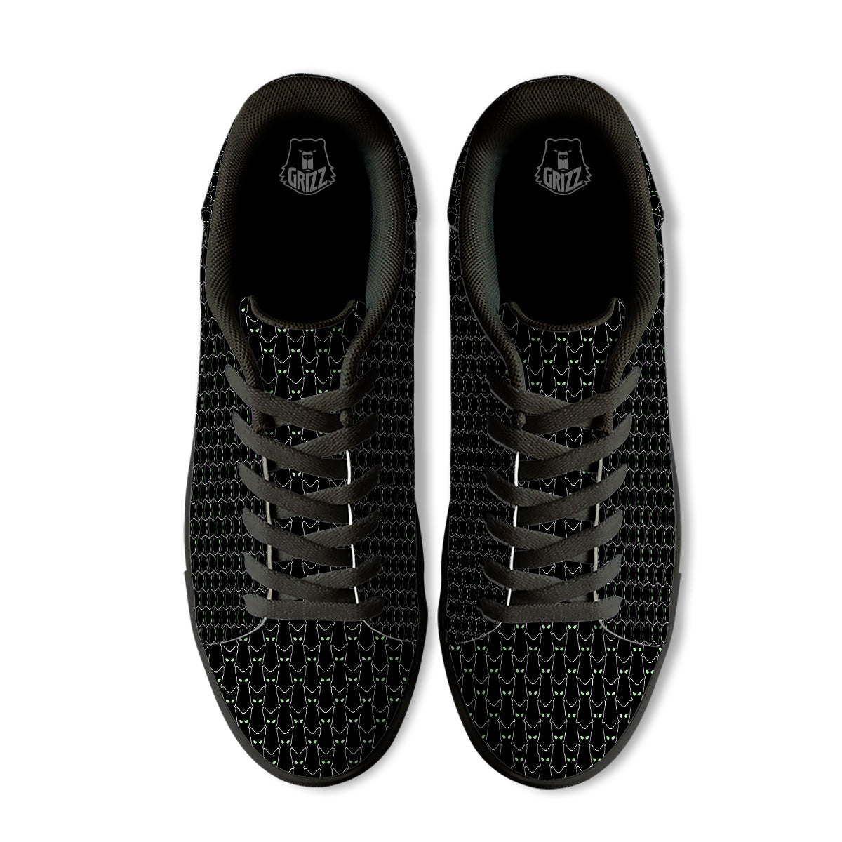 Black Cat Alien Print Pattern Black Low Top Sneakers-grizzshop