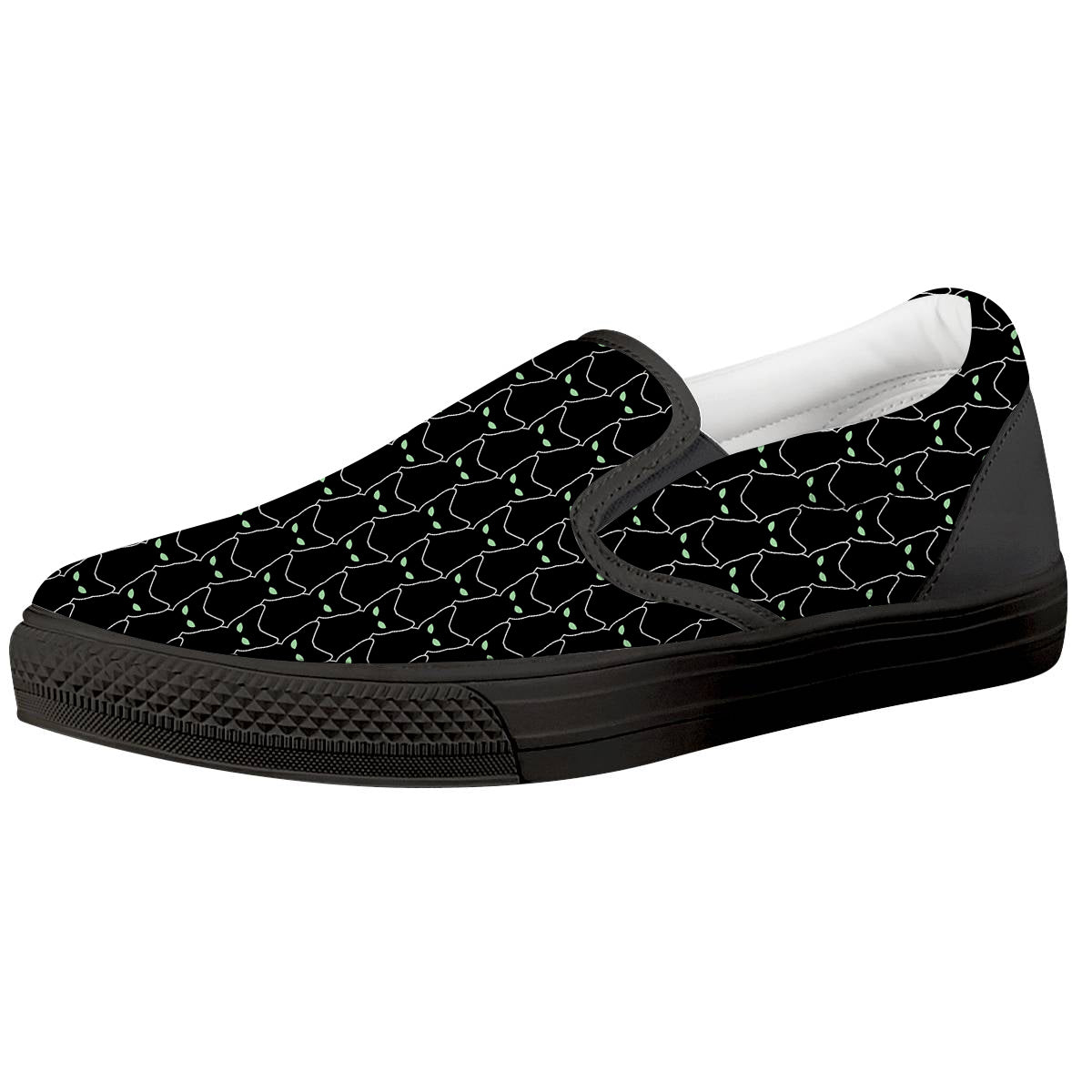 Black Cat Alien Print Pattern Black Slip On Shoes-grizzshop