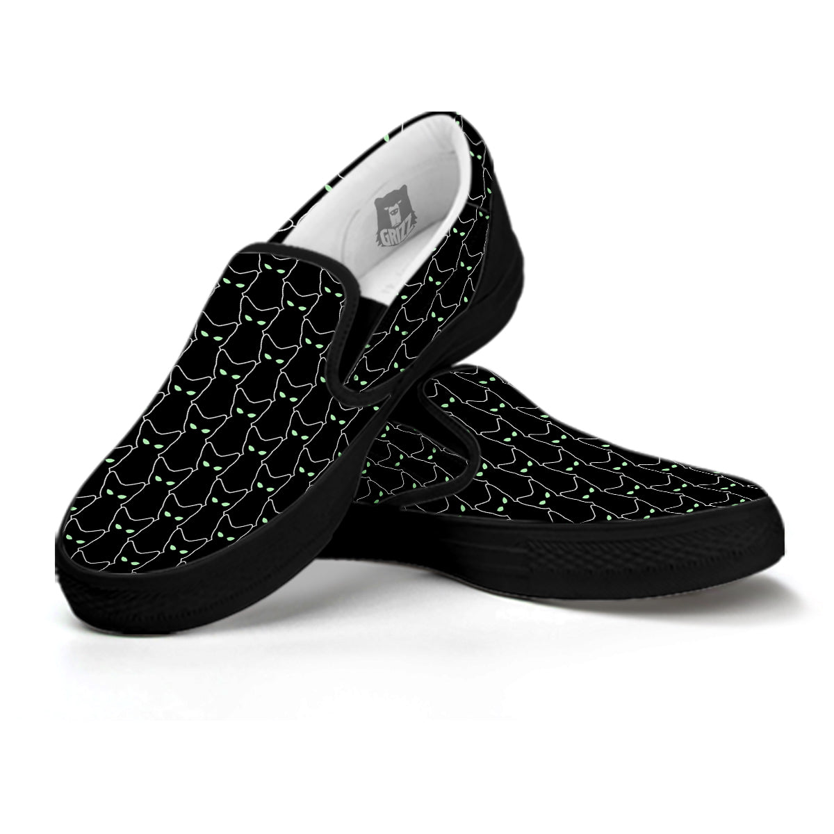 Black Cat Alien Print Pattern Black Slip On Shoes-grizzshop