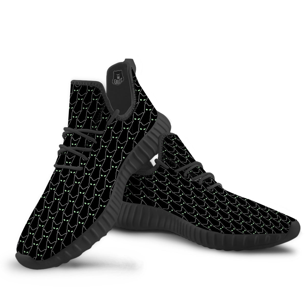 Black Cat Alien Print Pattern Black Walking Shoes-grizzshop