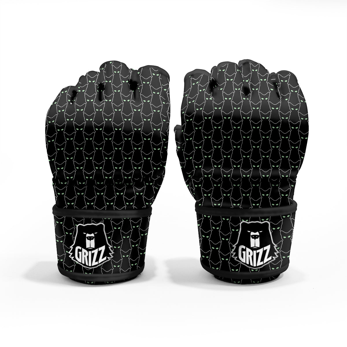 Black Cat Alien Print Pattern MMA Gloves-grizzshop