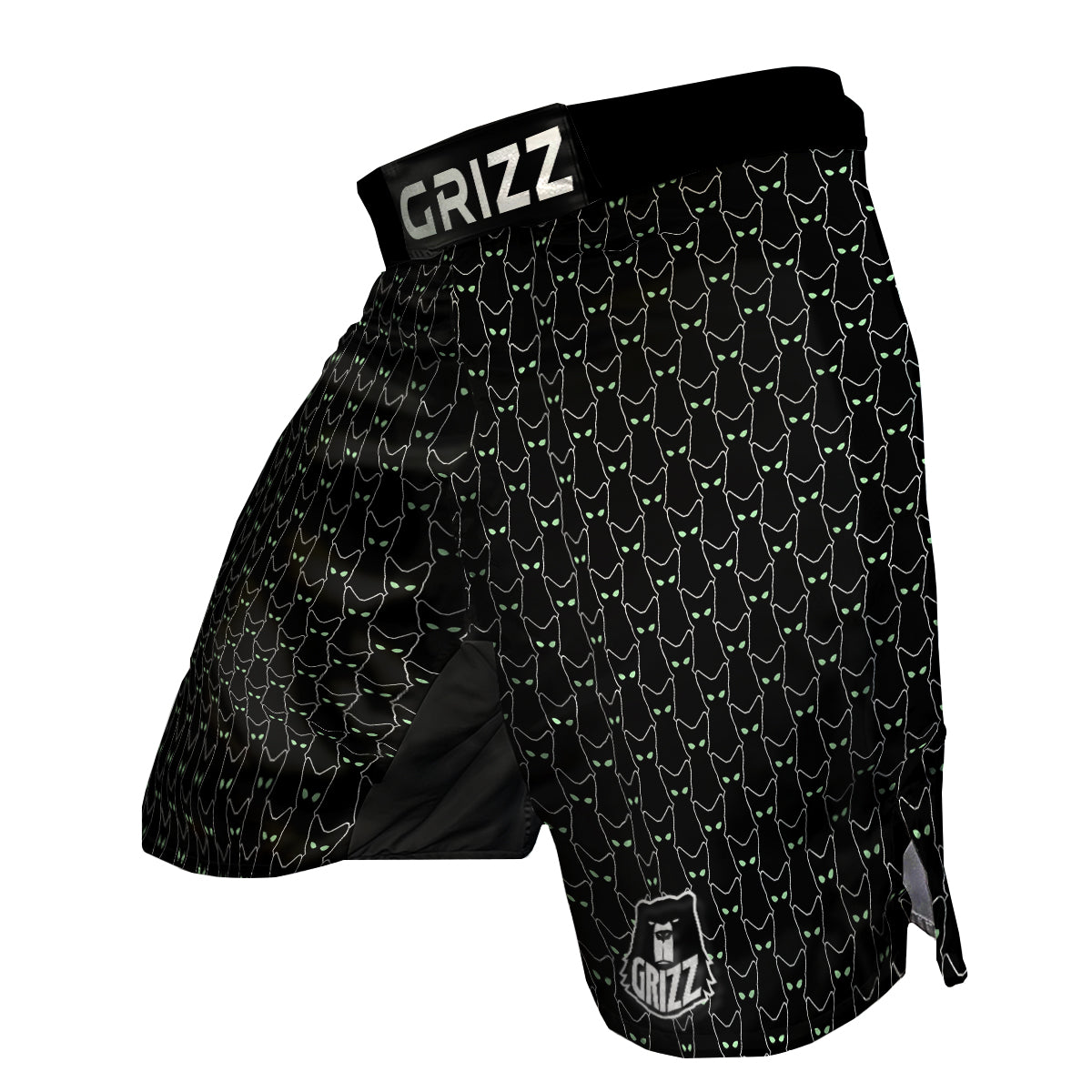 Black Cat Alien Print Pattern MMA Shorts-grizzshop