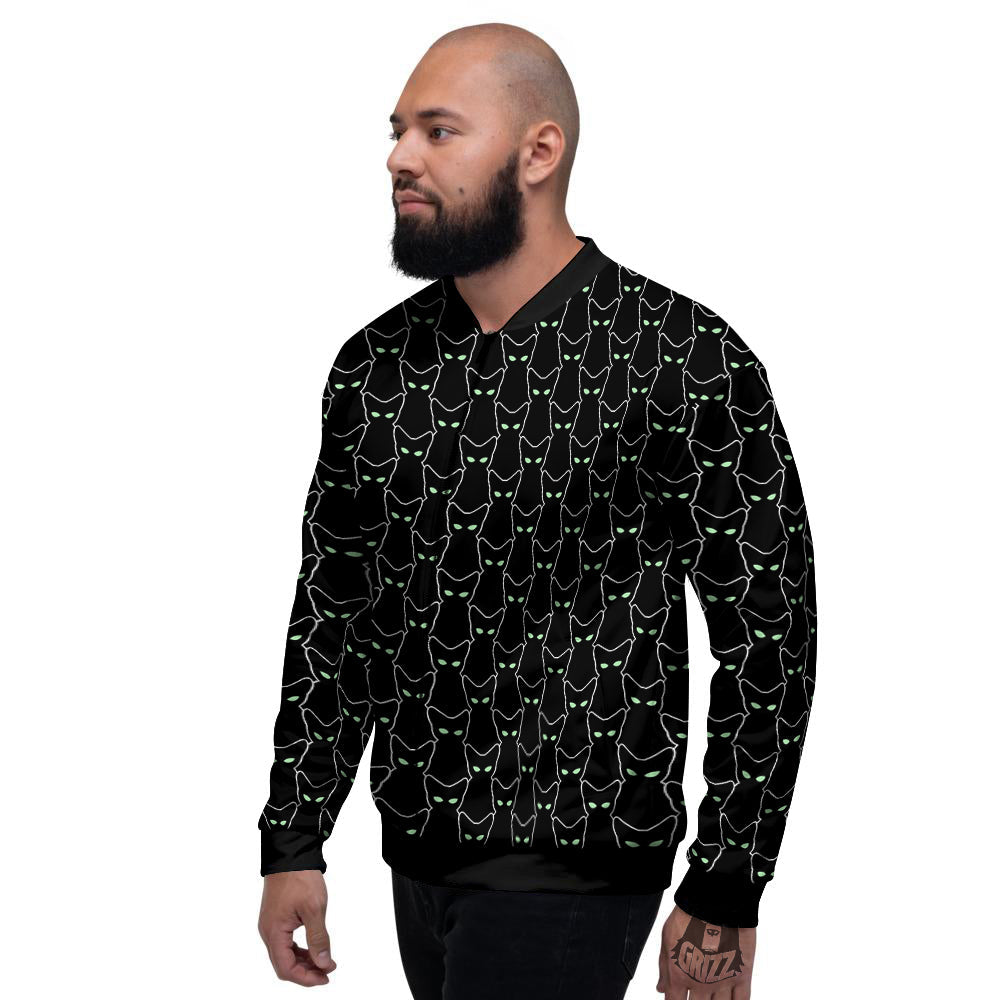 Black Cat Alien Print Pattern Men's Bomber Jacket-grizzshop
