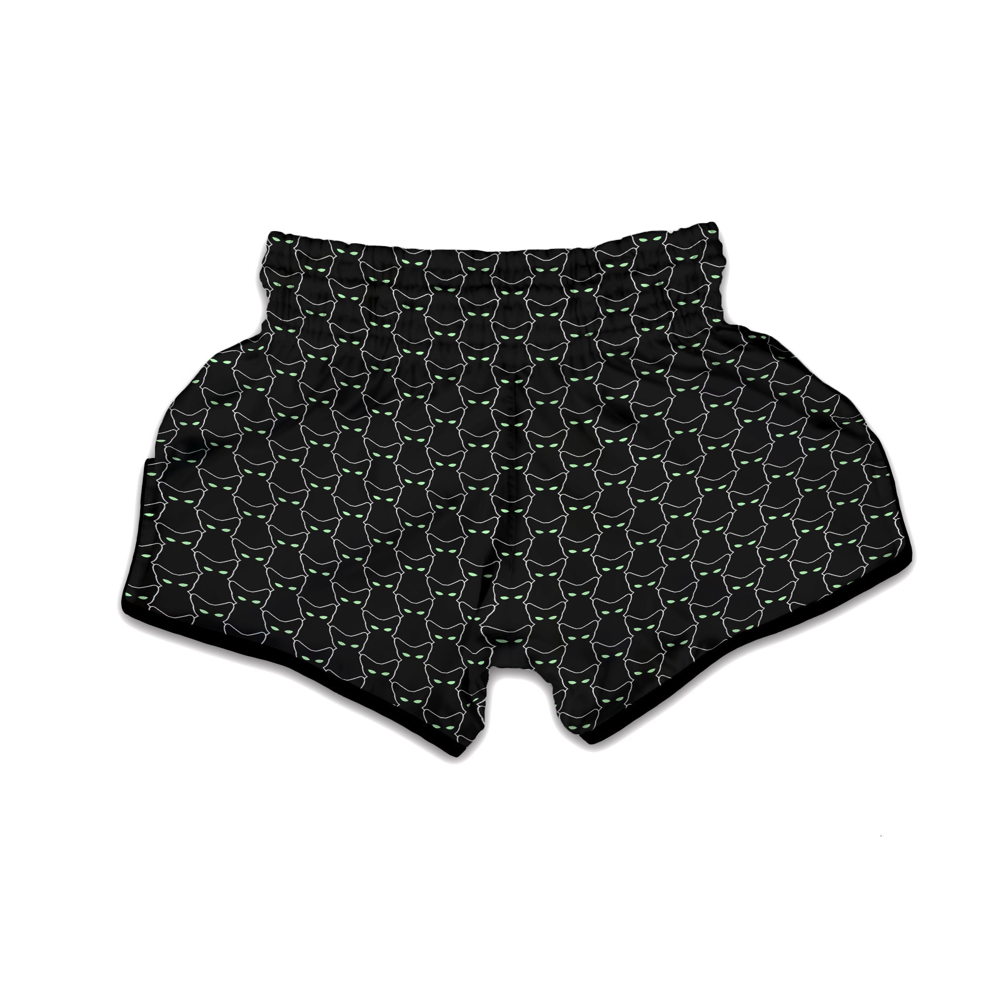 Black Cat Alien Print Pattern Muay Thai Boxing Shorts-grizzshop