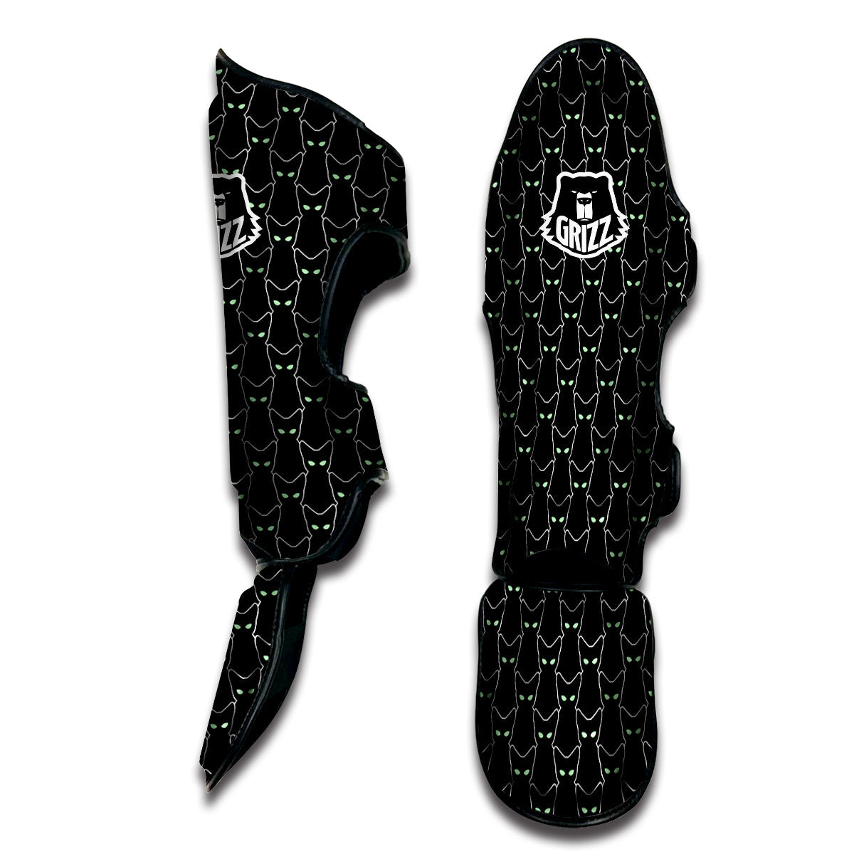 Black Cat Alien Print Pattern Muay Thai Shin Guards-grizzshop