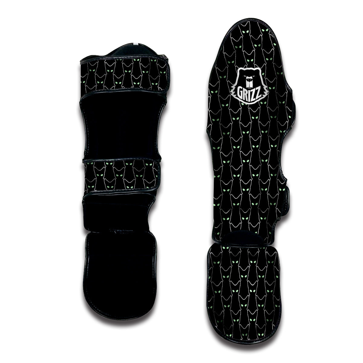 Black Cat Alien Print Pattern Muay Thai Shin Guards-grizzshop