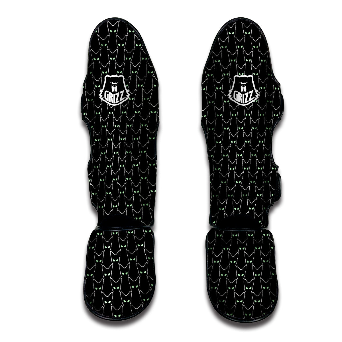 Black Cat Alien Print Pattern Muay Thai Shin Guards-grizzshop