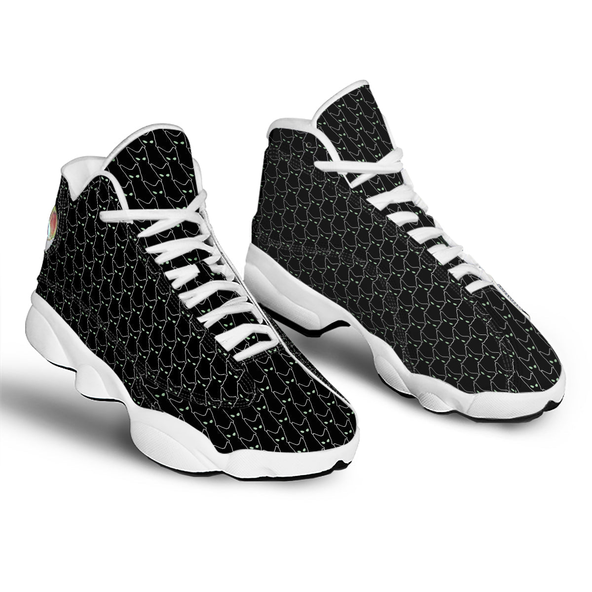 Black Cat Alien Print Pattern White Basketball Shoes-grizzshop