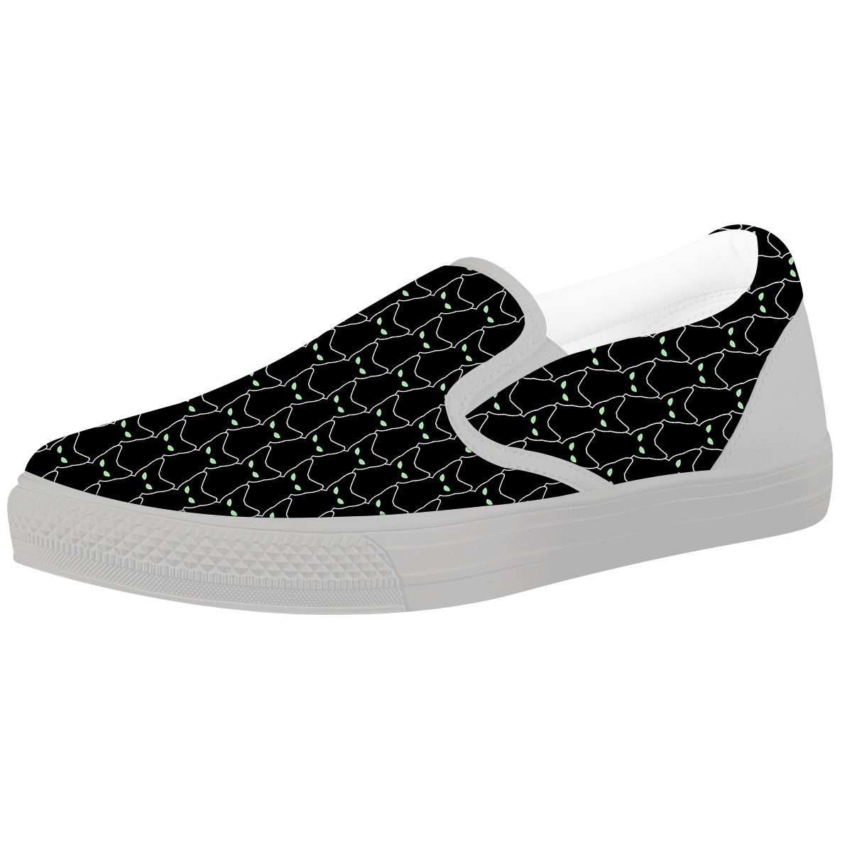 Black Cat Alien Print Pattern White Slip On Shoes-grizzshop