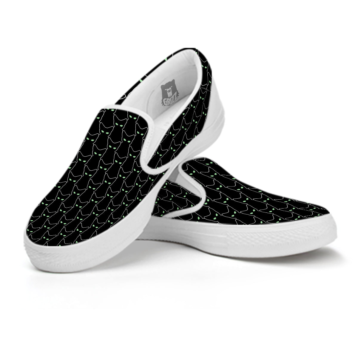 Black Cat Alien Print Pattern White Slip On Shoes-grizzshop