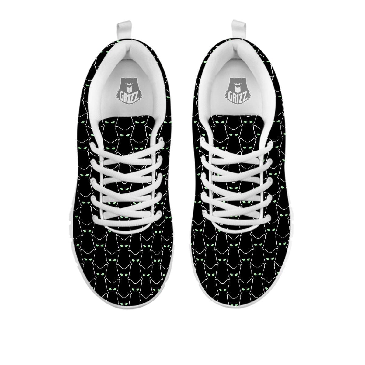 Black Cat Alien Print Pattern White Sneaker-grizzshop