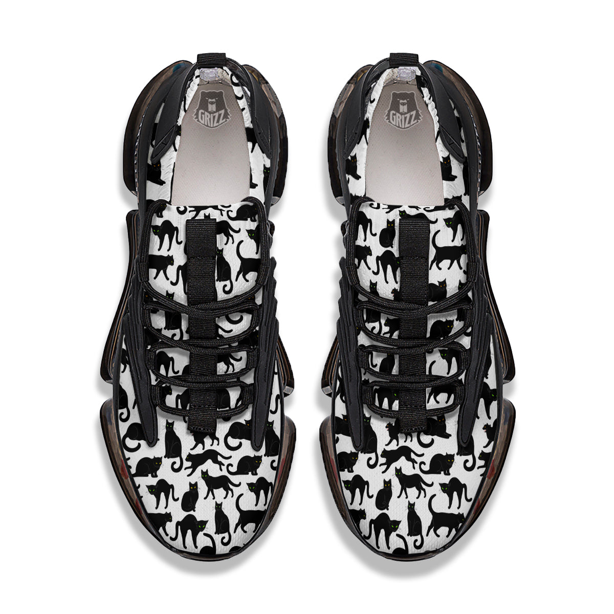 Black Cat And White Print Pattern Black Gym Shoes-grizzshop