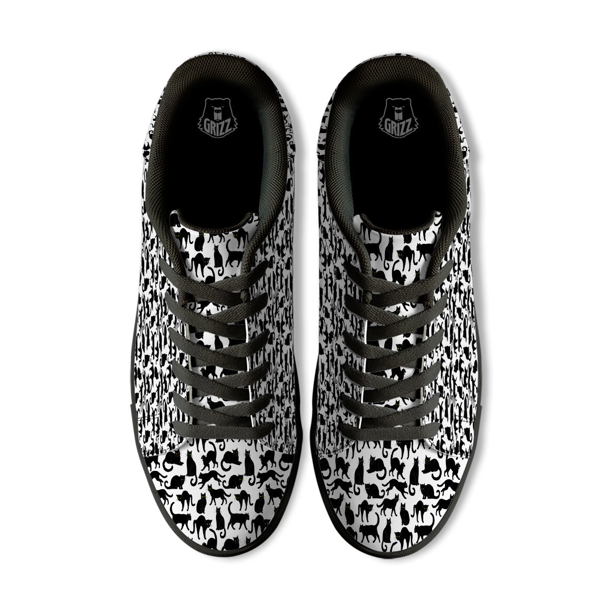 Black Cat And White Print Pattern Black Low Top Sneakers-grizzshop