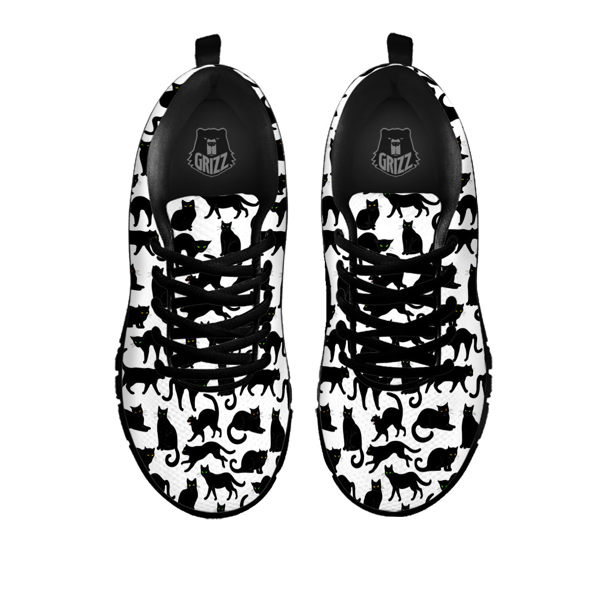 Black Cat And White Print Pattern Black Sneaker-grizzshop