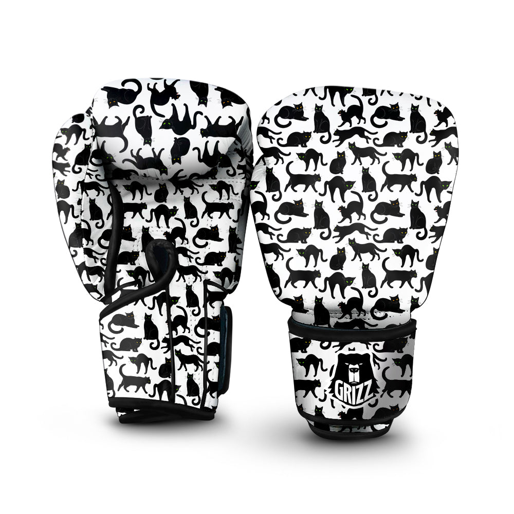 Black Cat And White Print Pattern Boxing Gloves-grizzshop