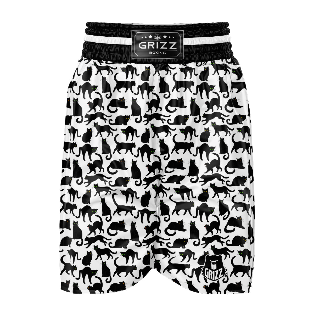 Black Cat And White Print Pattern Boxing Shorts-grizzshop