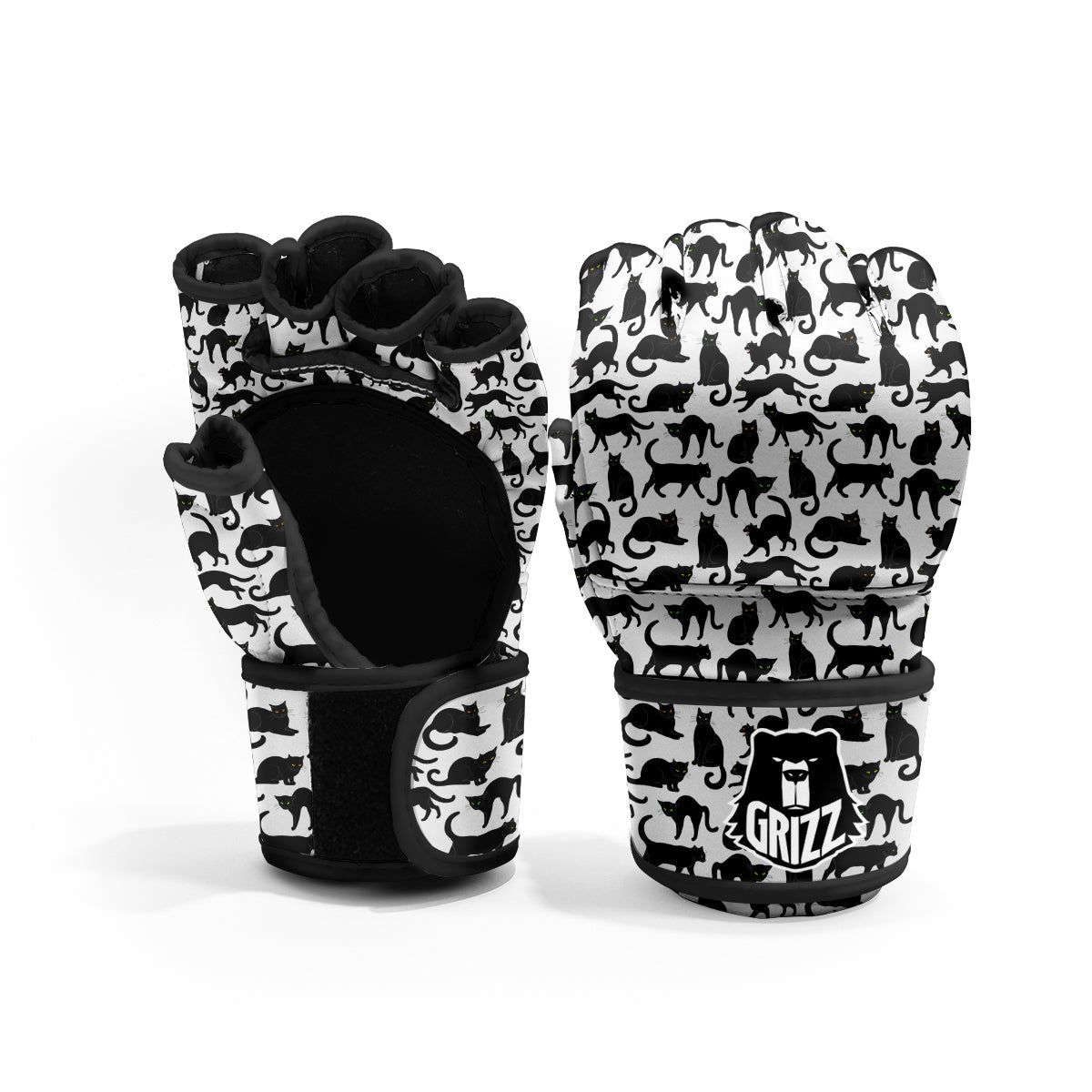 Black Cat And White Print Pattern MMA Gloves-grizzshop