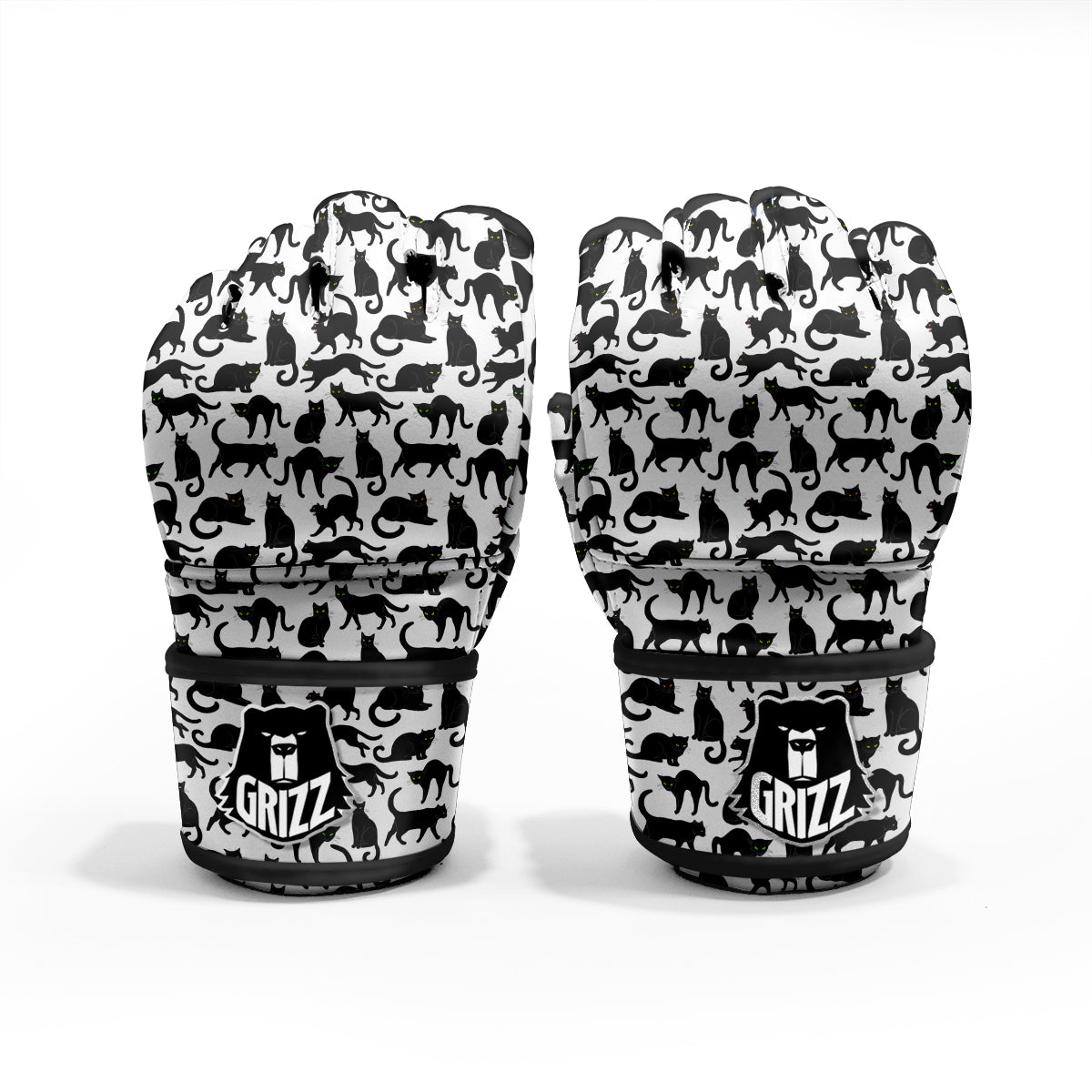 Black Cat And White Print Pattern MMA Gloves-grizzshop