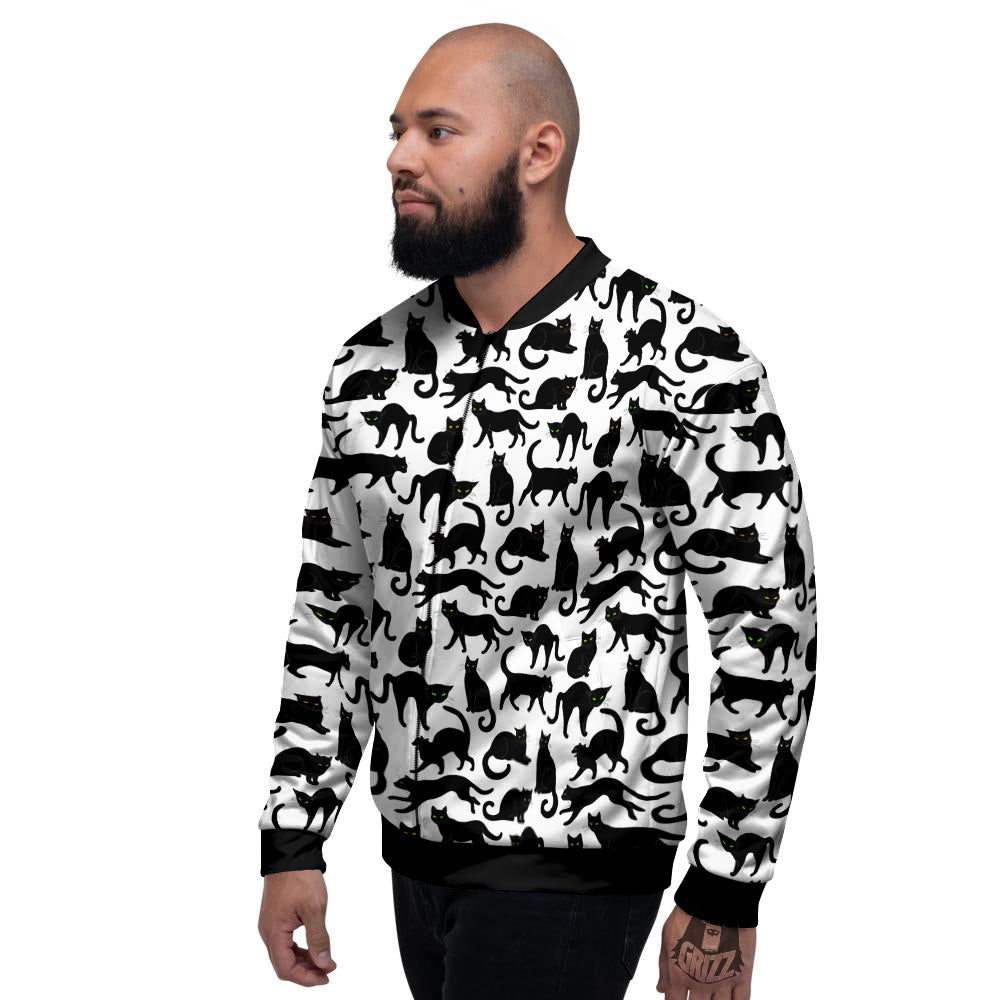 Black Cat And White Print Pattern Men's Bomber Jacket-grizzshop