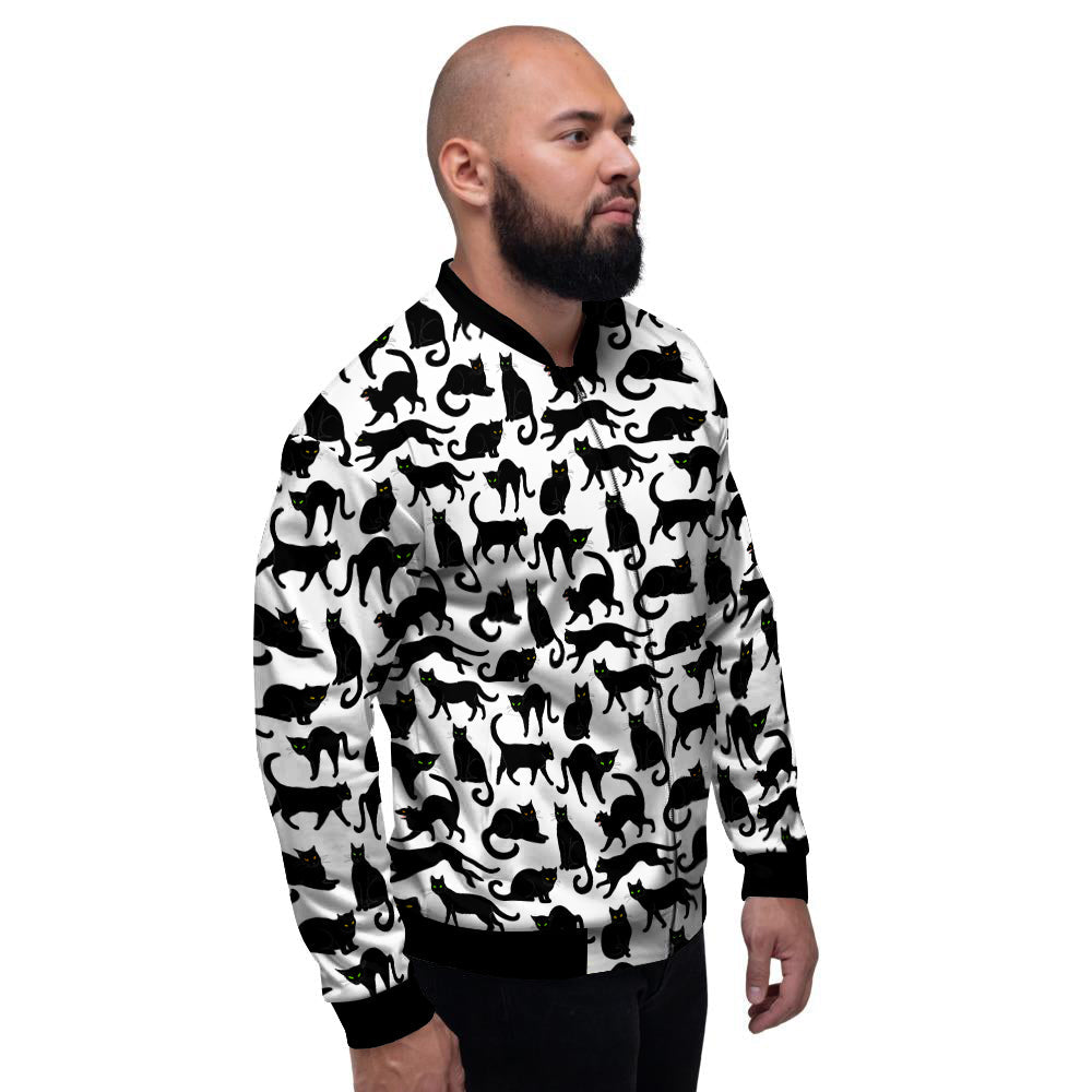 Black Cat And White Print Pattern Men's Bomber Jacket-grizzshop