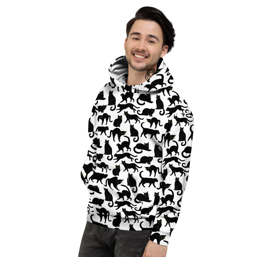 Black Cat And White Print Pattern Men's Hoodie-grizzshop