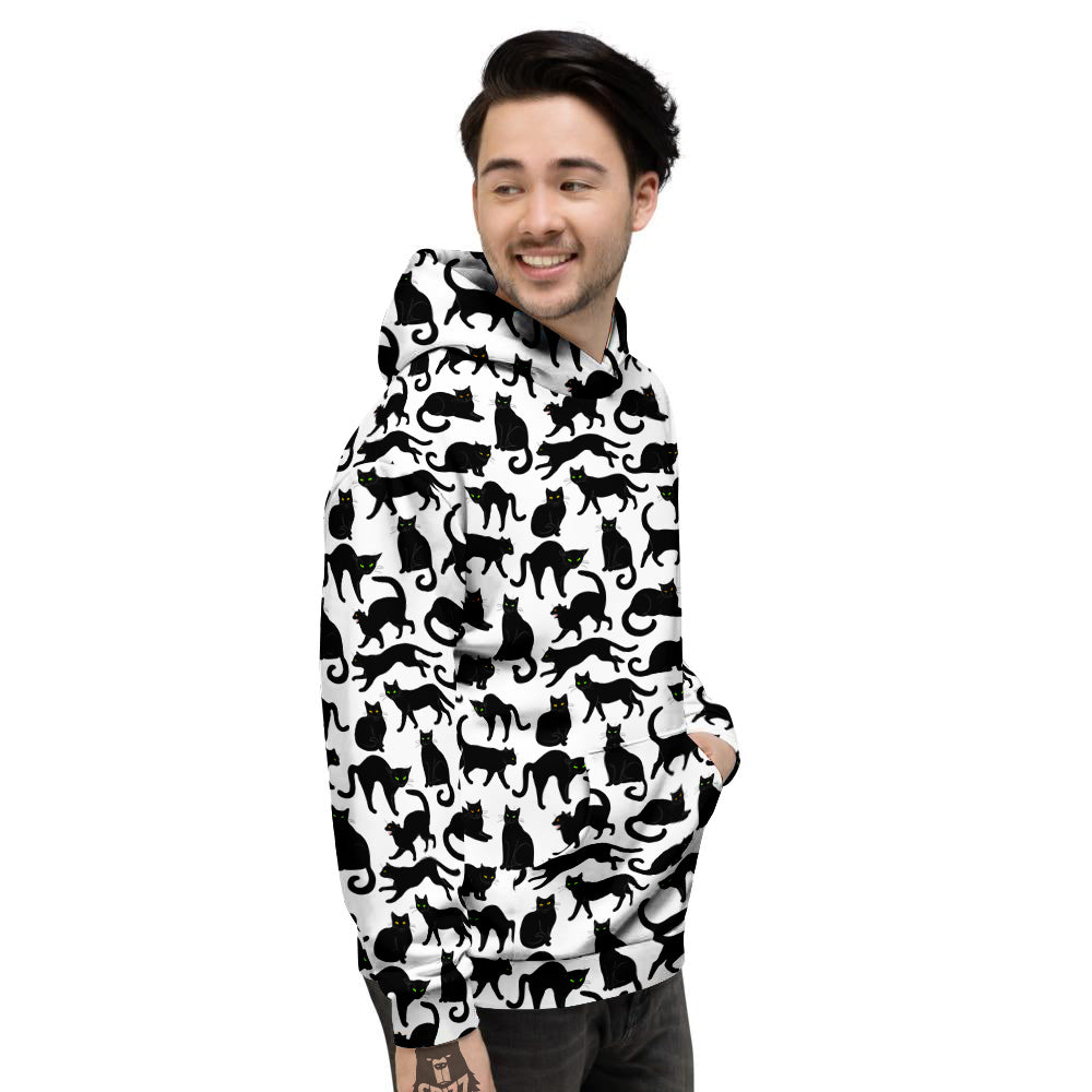 Black Cat And White Print Pattern Men's Hoodie-grizzshop