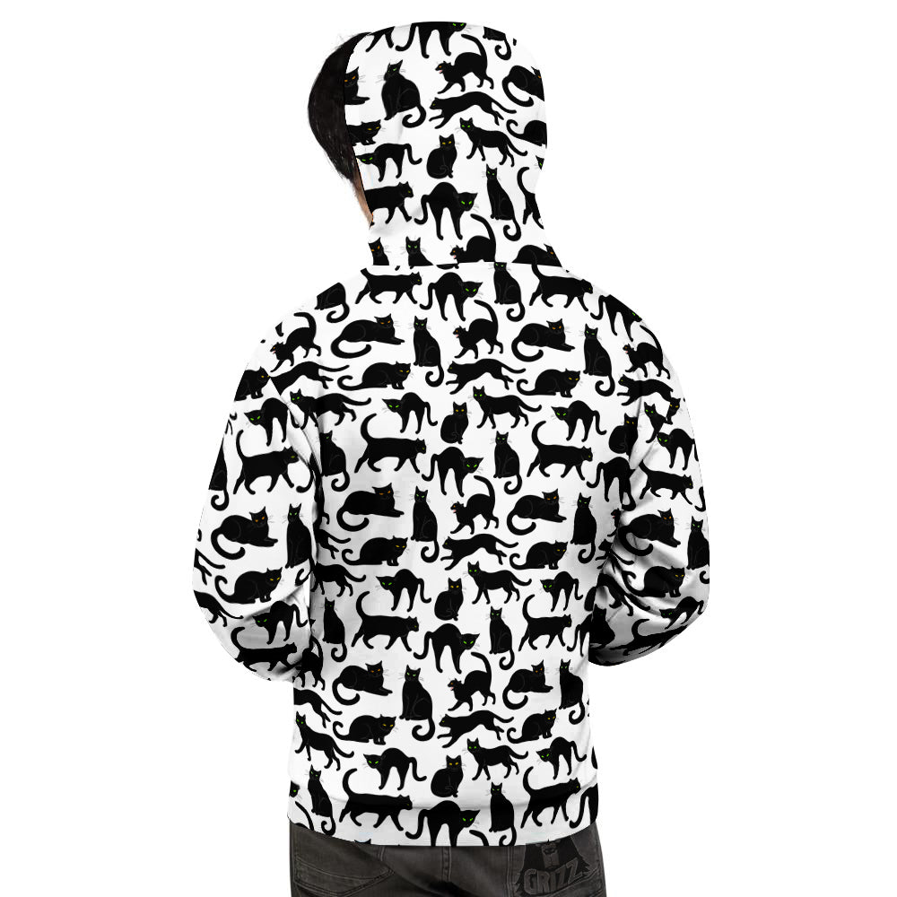 Black Cat And White Print Pattern Men's Hoodie-grizzshop