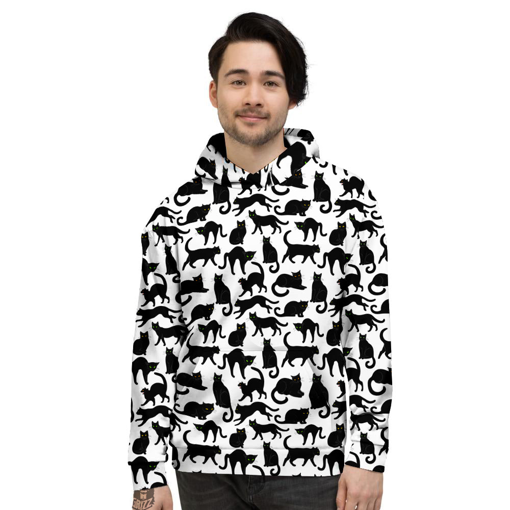 Black Cat And White Print Pattern Men's Hoodie-grizzshop