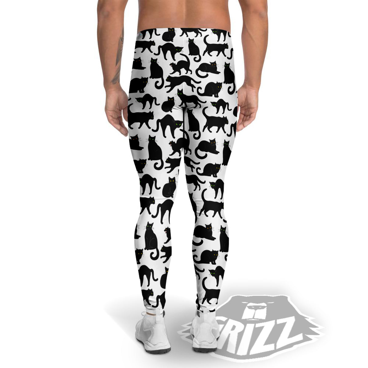 Black Cat And White Print Pattern Men's Leggings-grizzshop